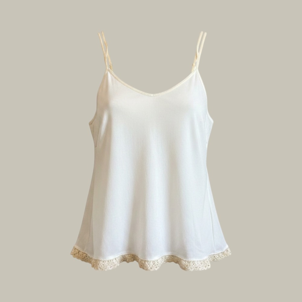 Intimately Free People Cami Tank Medium White Crochet Lace Hem Rayon Strappy